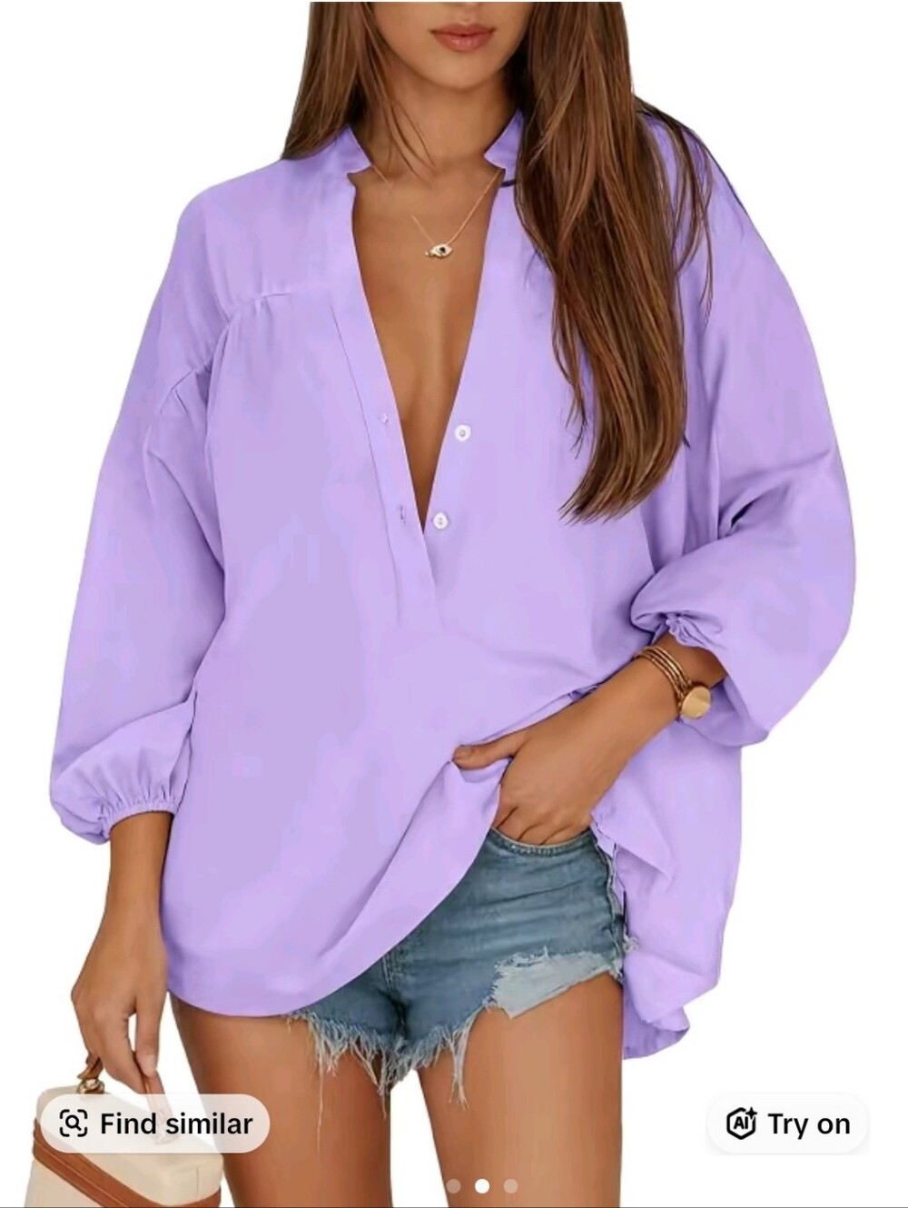 Lavender V-Neck Button Down Women's Top